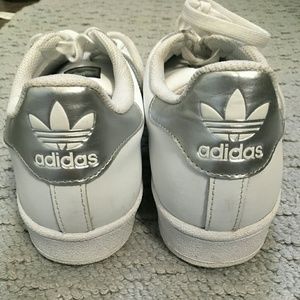 White and Silver Adidas Sneakers